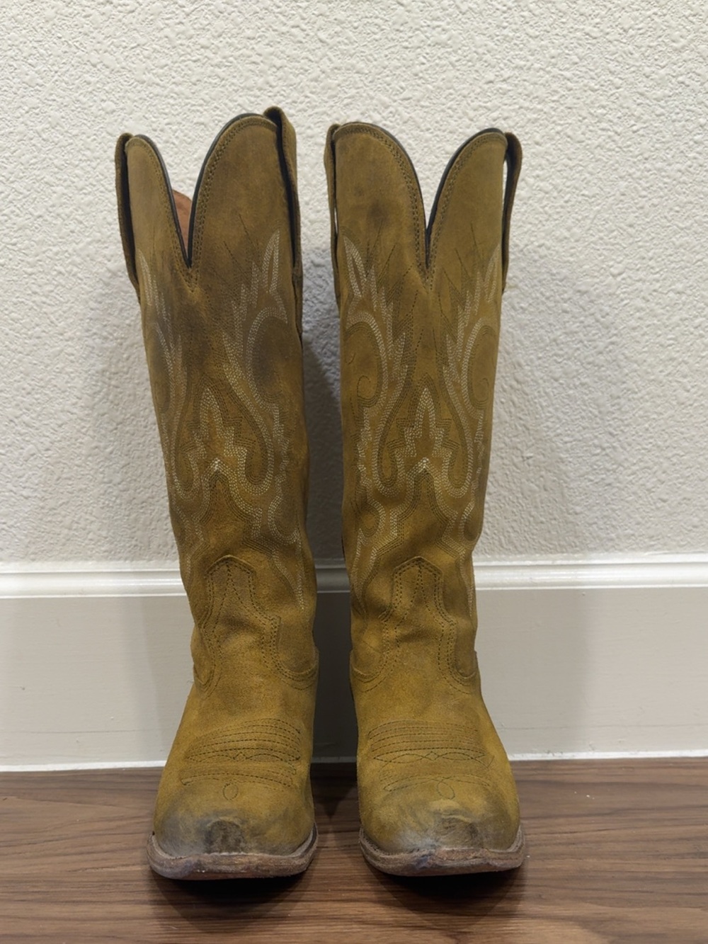 Olive green Suede Western Cowboy Boots